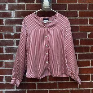 Red and White Striped Vintage Natori Button-Down Blouse